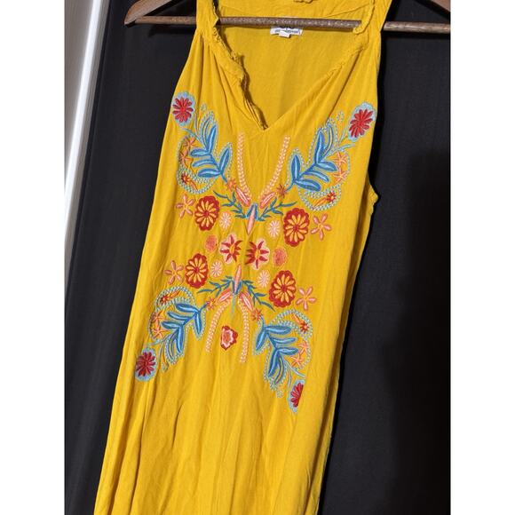 CC Chic Connection Shift Dress Tassel Tie Embroidery Yellow Women's M Boho - Picture 3 of 8